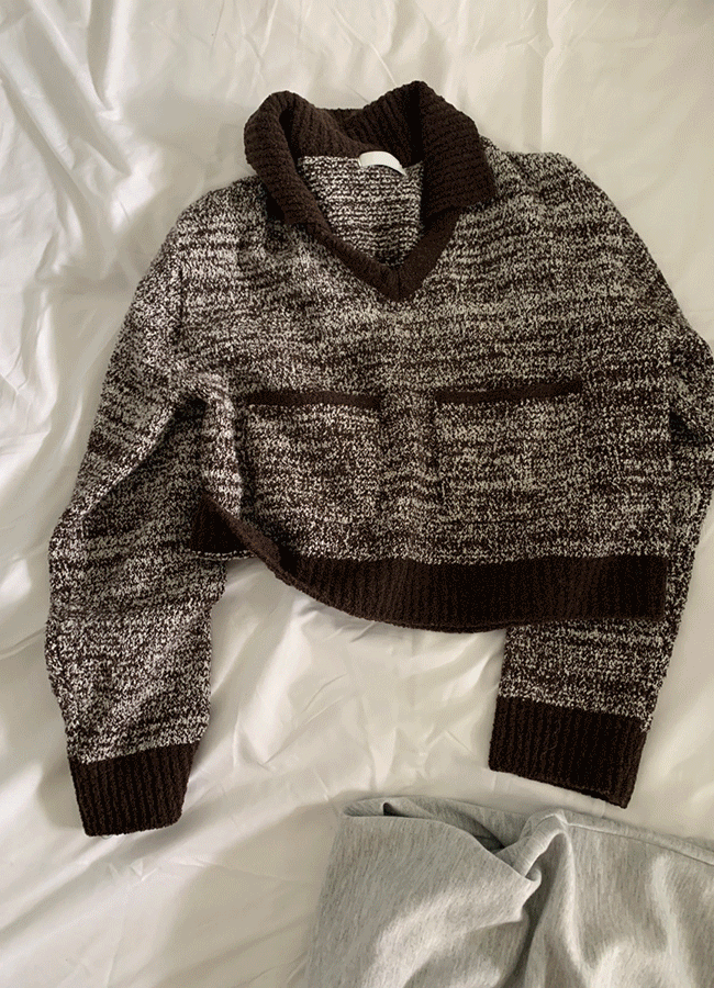 Grain v neck pocket knit (3color)